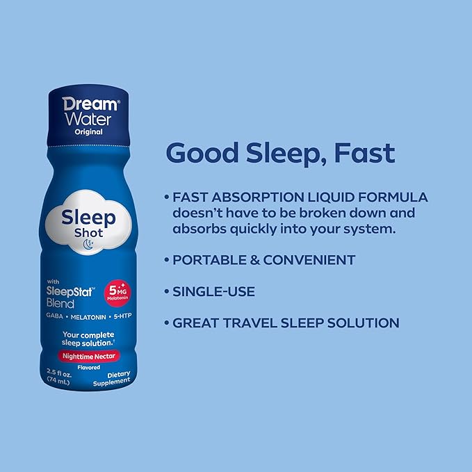 Dream Water Sleep Aid Supplement Drink Melatonin 5mg GABA 5-HTP 2.5 oz Sleep Water Snoozeberry + Nighttime Nectar 24-Pack