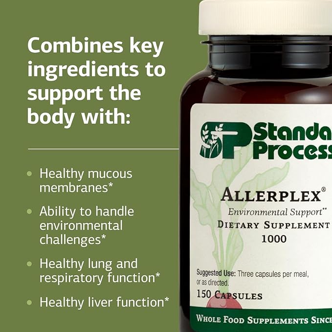 Standard Process Inc. Allerplex Lung Health Support Supplement Dietary Supplement with Vitamin A &amp Pneumotrophin PMG Support Healthy Mucous Membranes Supports Seasonal Challenges - 150 Capsule