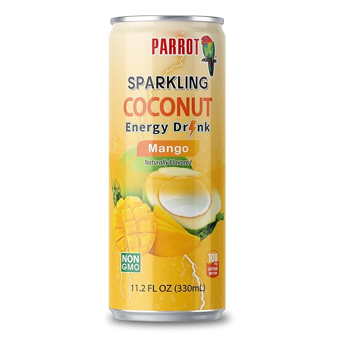 Parrot Brand Sparkling Coconut Mango Flavor Energy Drink 11.2 fl.oz (Pack of 12)