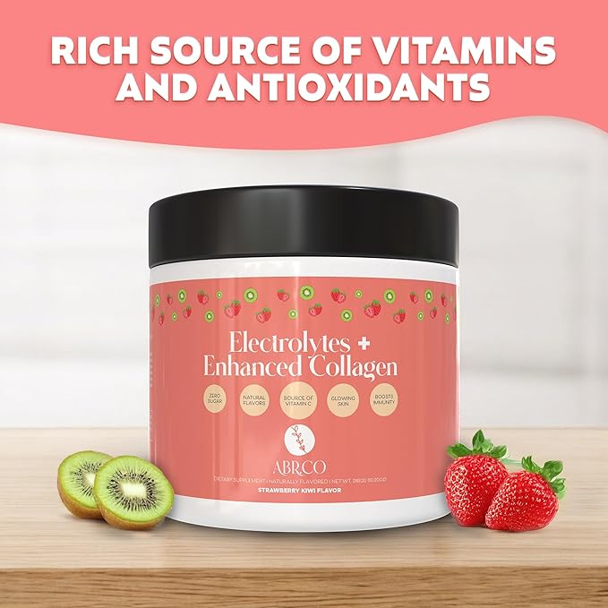 Electrolytes + Enhanced Collagen Zero Sugar Powder with Vitamin C - Muscle Recovery &amp Hydration Support - 30 Servings - Supports Immune &amp Joint Health - Keep Your Skin Looking Radiant &amp Hy