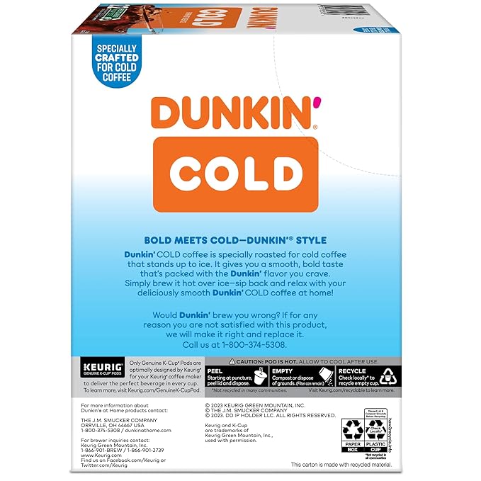 Dunkin' Brew Over Ice Keurig Single Serve K-Cup Pods 4.14 Oz 22 Pods Per Pack Case Of 4 Packs