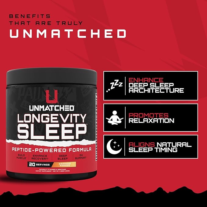 Unmatched Longevity Sleep | PeptiSleep Sleep &amp Recovery Formula with Melatonin Magnesium &amp Senactiv | Advanced Nighttime Support | 20 Servings (Lemon Drop)