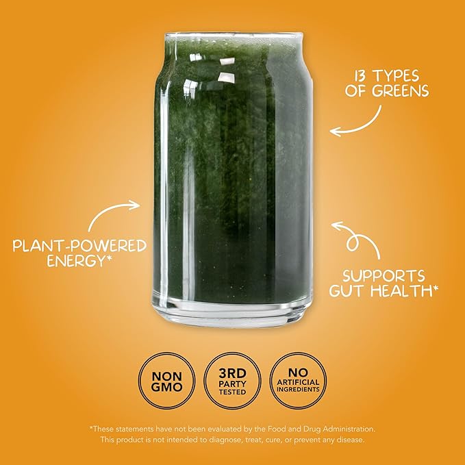 Clean Simple Eats Super Greens Powder Naturally Flavored Greens Powder with Chlorella Spirulina Superfoods &amp Prebiotic Fiber No Artificial Ingredients Gluten Free Tropical Greens Flavor 30