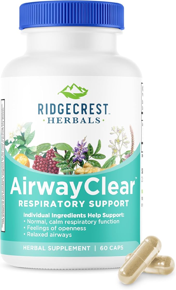 Ridgecrest Herbals AirwayClear Lung Health and Breathing Support Supplements with Schisandra Fruit Cassia Bark and Ginger Root Sinus Mucus Support Gluten Free (60 Vegan Caps 30 Serv)