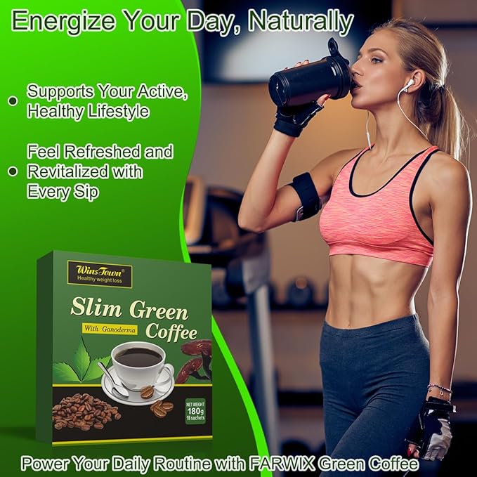 Premium Green Coffee Bean Extract Powder - Gluten-Free Green Coffee Bean Extract Supplements with 10 Natural Health Blends Instant Coffee 180g (18 Sachets)