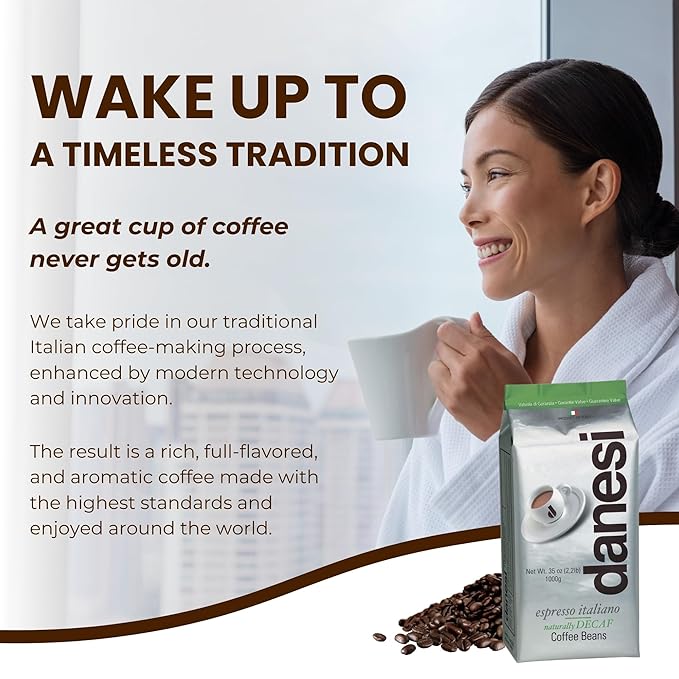 Danesi Caffe Italian Whole Coffee Beans - Espresso Coffee Beans and Medium Roast Whole Bean - Perfect for Espresso Machines French Press and Home Brewing - Decaf (2.2 lb)