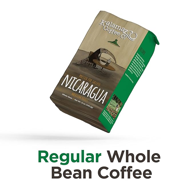 KALAMAZOO COFFEE COMPANY Nicaragua Whole Bean Coffee - Pressed for Success Medium Roast | 12oz Bag (3 Pack)
