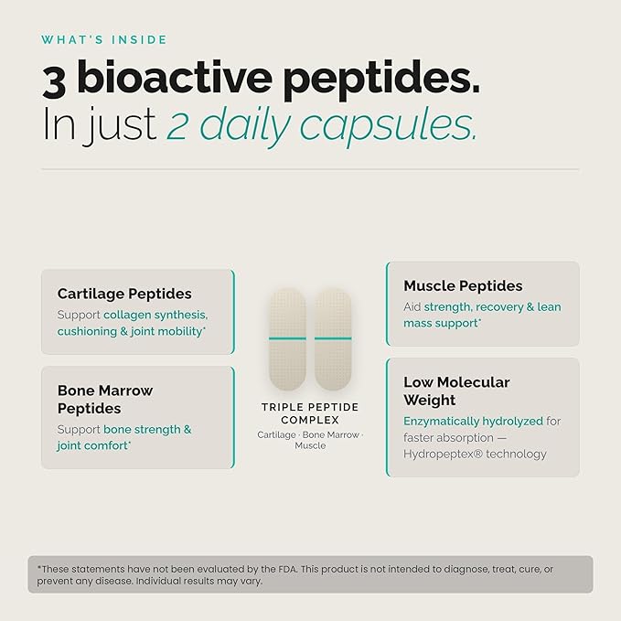 Bone &amp Joint Peptide Complex – Grass-Fed Cartilage Bone Marrow &amp Muscle Peptides – Supports Joints Mobility &amp Recovery – Grass-Fed Non-GMO – 60 Capsules (30-Day Supply)