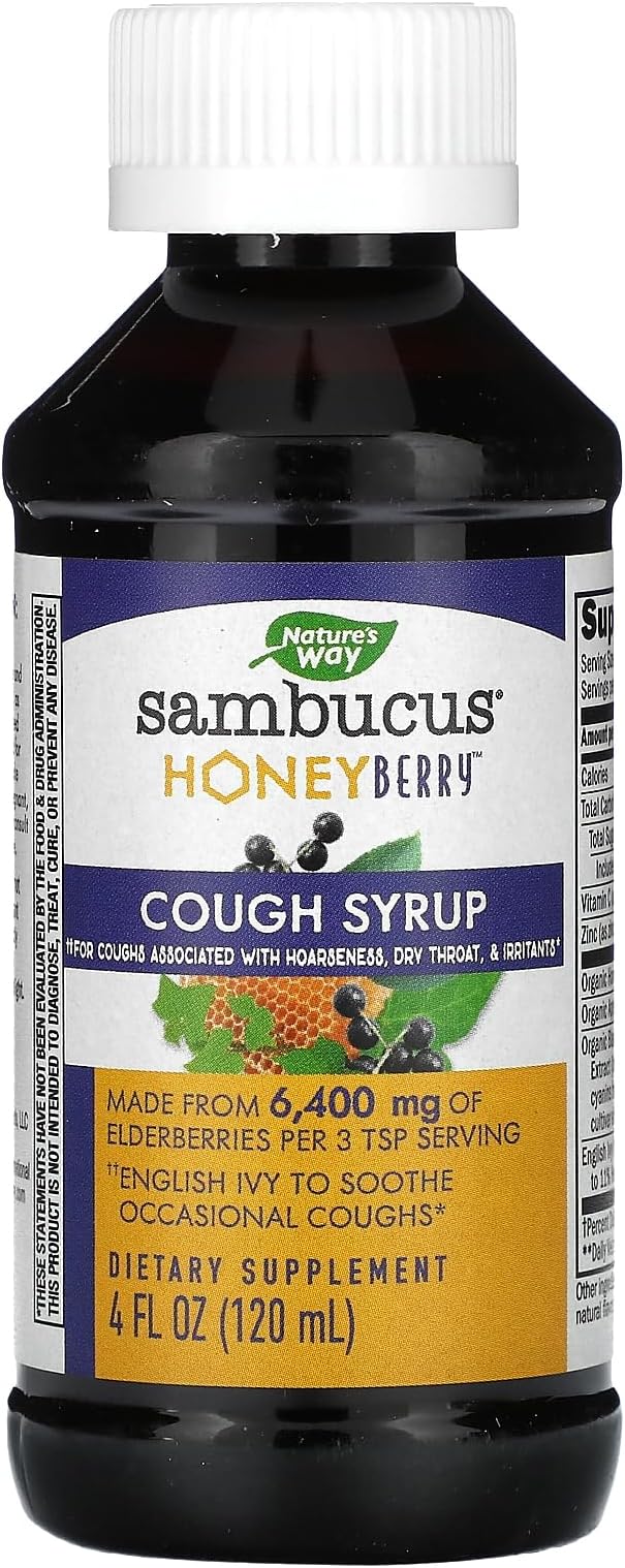 Nature's Way Sambucus HoneyBerry Cough Syrup with Black Elderberry Extract &amp Organic Honey Immune Support* 4 Fl. Oz