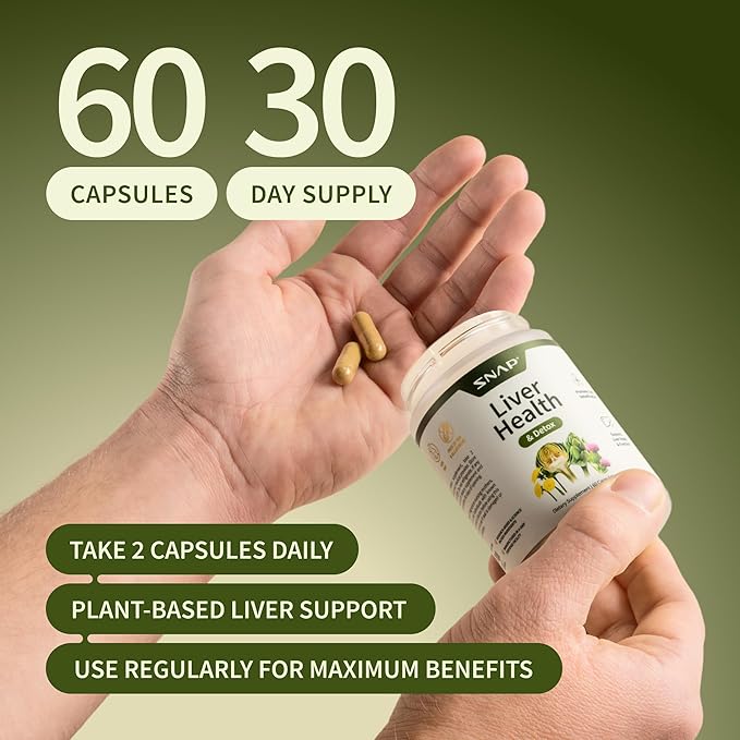 Snap Supplements Liver Health &amp Detox - Milk Thistle Supplement Supports Healthy Liver and Digestive Health 60 Vegetarian Capsules (1 Month Supply)