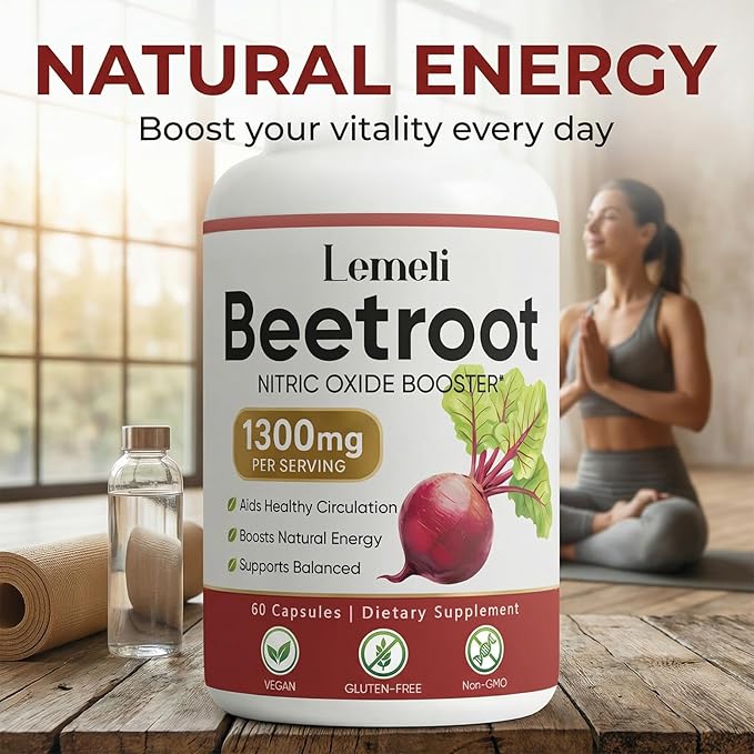 Lemeli Beetroot - 1300mg Lemeli Beet Root Capsules Boost Vitality Immune and Digestive Pure Non-GMO &amp Gluten Free Beet Root Supplement 60 Capsules (1)