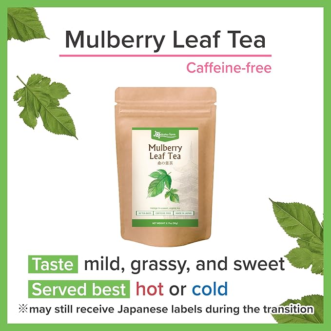 Onkatsu Farm Mulberry Leaf Premium Japanese Tea Bags Sweet Herbaceous Flavor Hot or Iced Caffeine Free 30 Total Tea Bags