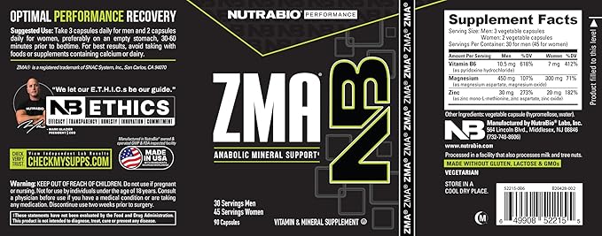 NutraBio ZMA Supplements for Men &amp Women- Zinc Magnesium Supplements to Support Hormone Levels -Sleep- Muscle Recovery-Immune Health 90 Count