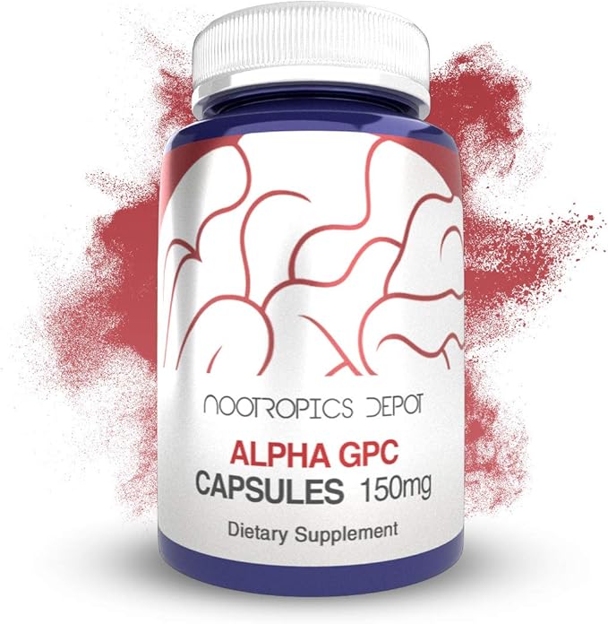 Nootropics Depot Alpha GPC Capsules | 150mg | 180 Count | Cholinergic Supplement | Brain Health Supplement | Supports Healthy Brain Function | Enhance Cognition Memory + Focus