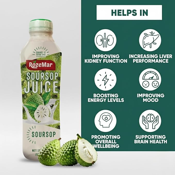 Rozemar Soursop Juice | Tropical Soursop Beverage | Rich Flavor Superfruit Drink | 16 fl oz Bottles | Pack of 12