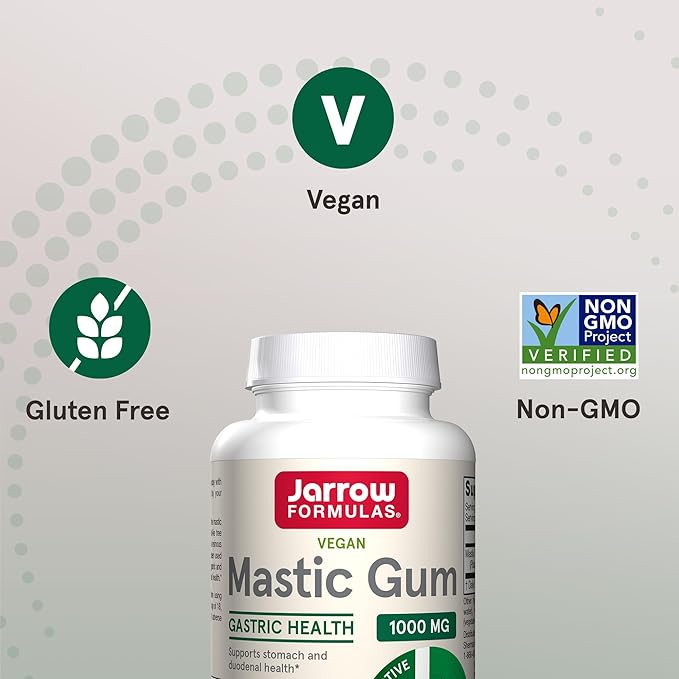 Jarrow Formulas Mastic Gum 1000 mg - 120 Veggie Caps - Mastic Gum Capsules Supporting Stomach and Duodenal Health - 60 Servings