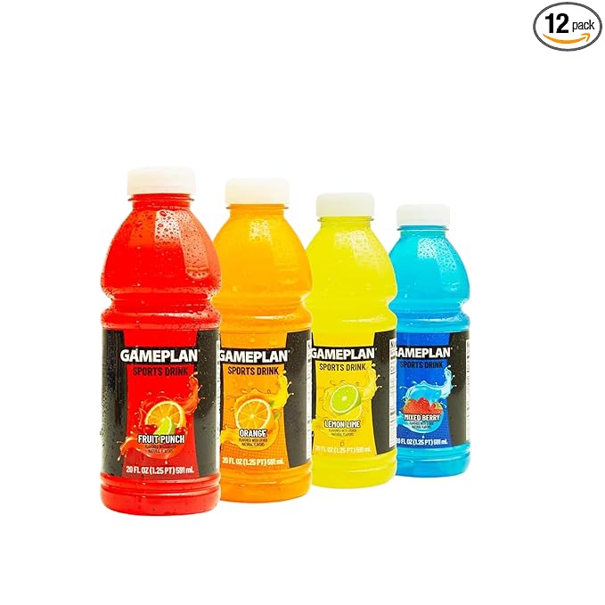 Gameplan Sports Drink Variety Pack - Fruit Punch Mixed Berry Lemmon Lime Orange - 20 FL OZ - 12 Pack