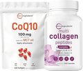 Micro Ingredients 8-in-1 Multi Collagen Capsules &amp CoQ10 100mg Softgels Bundle 2 Pack | Grass-Fed Collagen Peptides | High Absorption Ubiquinone with Coconut MCT Oil