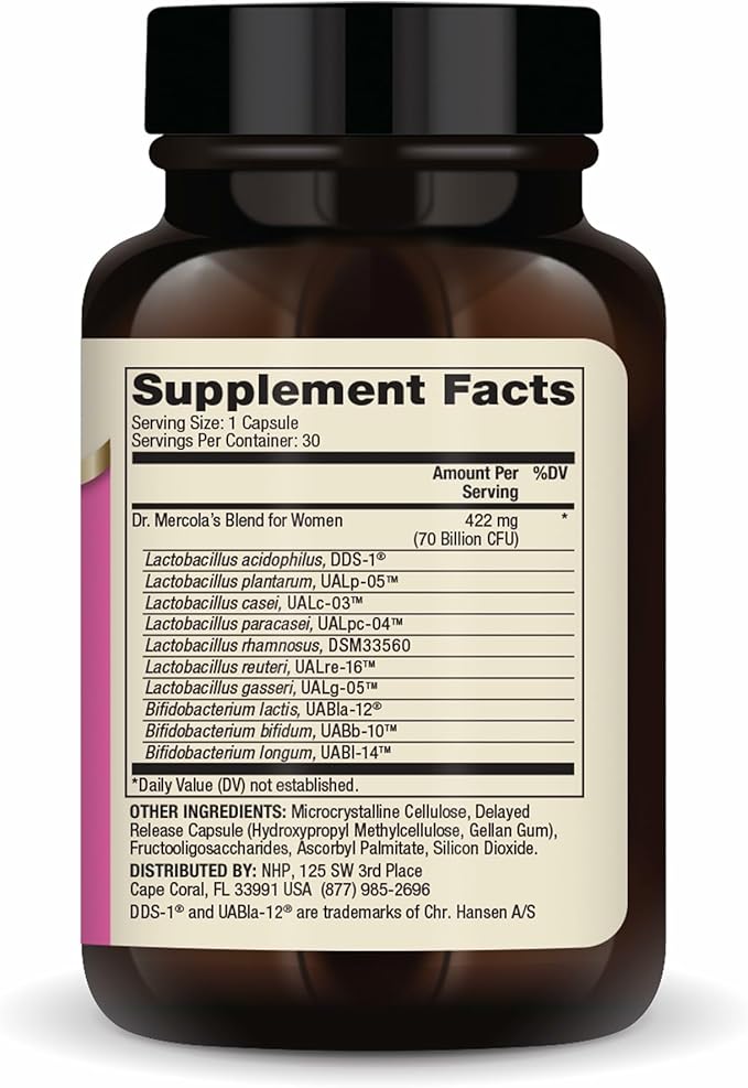 Dr. Mercola Complete Probiotics for Women - Supports Gut Vaginal &amp Immune Health - Contains Lactobacillus Strains - Non-GMO Gluten-Free &amp Soy-Free - 30 Capsules (30 Servings)