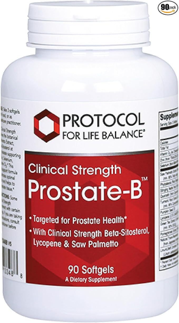 PROTOCOL FOR LIFE BALANCE Prostate-B Clinical Strength - Prostate Health Supplement for Men - with Beta Sitosterol Lycopene &amp Saw Palmetto - Halal &amp Dairy Free - 90 Softgels