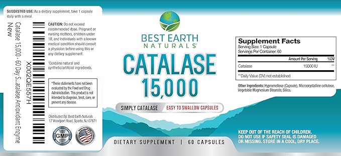 Best Earth Naturals Catalase Supplement 15000 - Hair Supplements for Strong Hair - 60 Capsules (60-Day Supply)