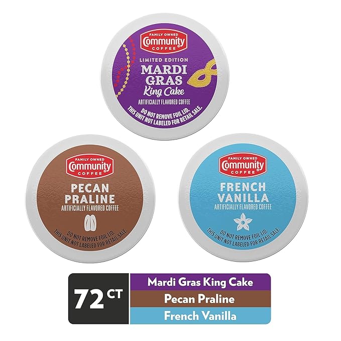 Community Coffee Flavored Pods Variety Pack72 Count Medium Roast and Flavored Compatible with Keurig 2.0 K-Cup Brewers (24 Count Pack of 3)