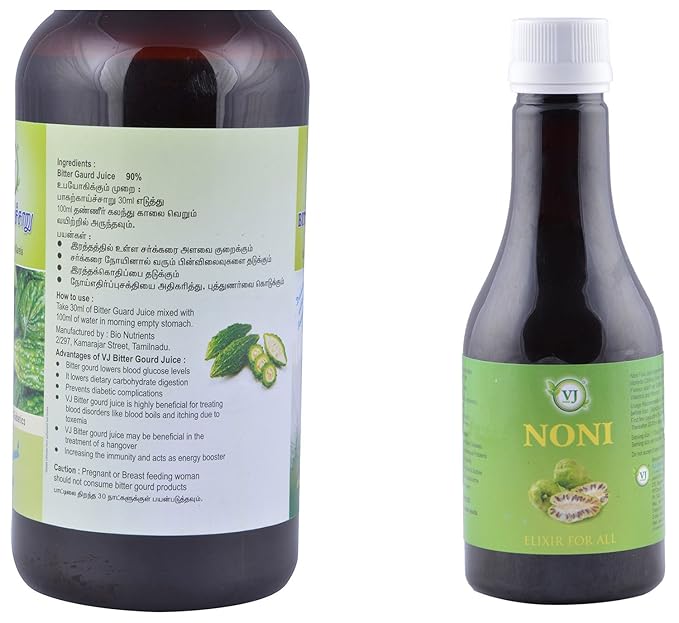 V.J.Herbals Bitter Gourd Juice + Noni Elixir For All- 500Ml + 300Ml