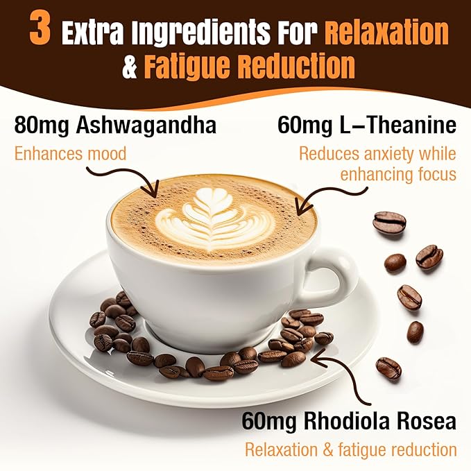 Mushroom Coffee 23 IN 1 Instant Mushroom Coffee - Zero Sugar with 100% Fruiting Lion's Mane Chaga Cordyceps Reishi Ashwagandha Decaf Arabica for Focus Energy Gut Digestion Immunity 5.3 oz