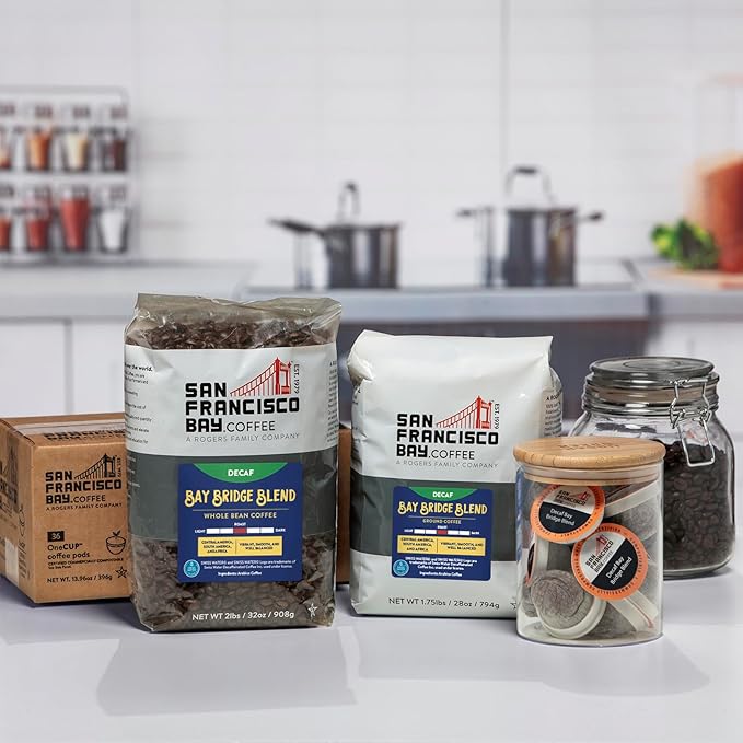 San Francisco Bay Whole Bean Coffee - DECAF Bay Bridge Blend (2lb Bag) Medium Roast Swiss Water Processed