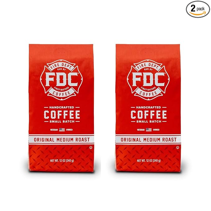 Fire Department Coffee - Gives Back to Firefighters - Original Medium Roast Ground Coffee - Balanced &amp Smooth - Roasted in the USA - Veteran Owned (12 oz Pack of 2)