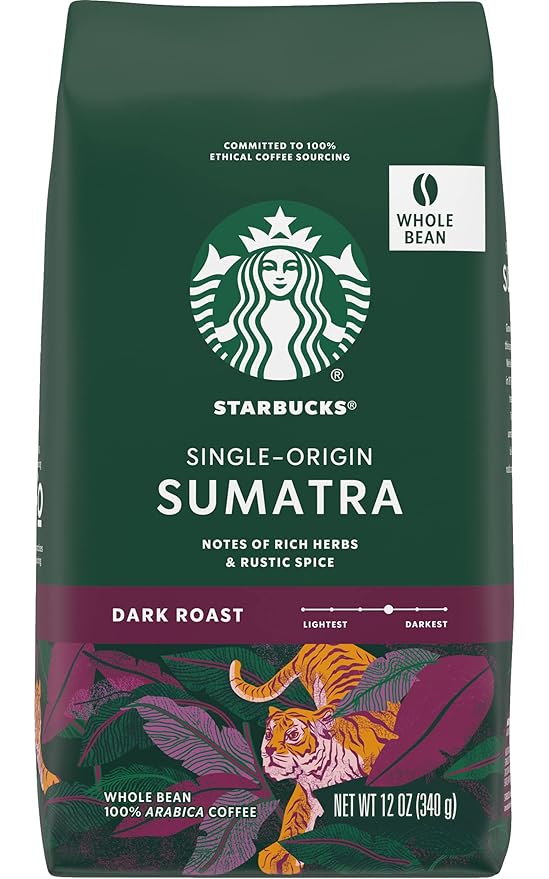 Starbucks Sumatra Coffee Whole Bean 12-Ounce Bags (Pack of 3)