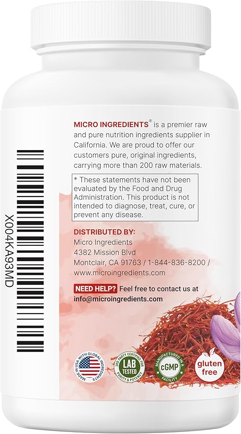 Micro Ingredients Pure Saffron Extract 240 Veggie Capsules | 2-in-1 Formula with High Absorption Fat-Soluble Vitamin C | Mood Vision &amp Heart Support | Filler Free