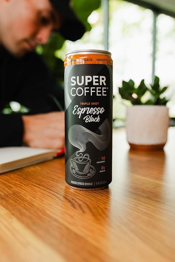 SUPER COFFEE Espresso Iced Keto Coffee (0g Added Sugar 90 Calories) [Espresso &amp Cream] 11 Fl Oz 12 Pack | Iced Smart Coffee - SoyFree GlutenFree