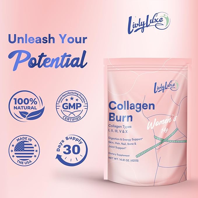 Collagen Burn Powder for Women - Weight Loss Supplements for Belly Fat Burning Metabolism Booster Designed for Effective and Healthier Fat Loss - 420g