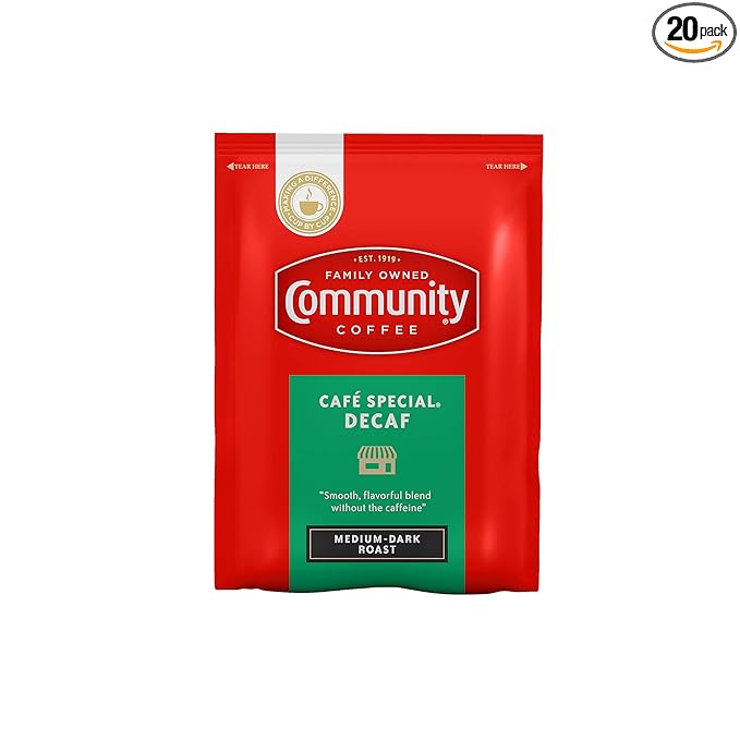 Community Coffee Café Special Decaf Medium Dark Roast Pre-Measured Coffee Packs 3 Ounce Each (Pack of 20)