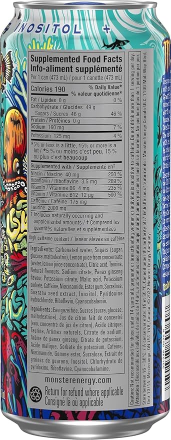 Monster Punch + Energy Aussie Style Lemonade Energy Drink 473 mL Cans 12 Pack
