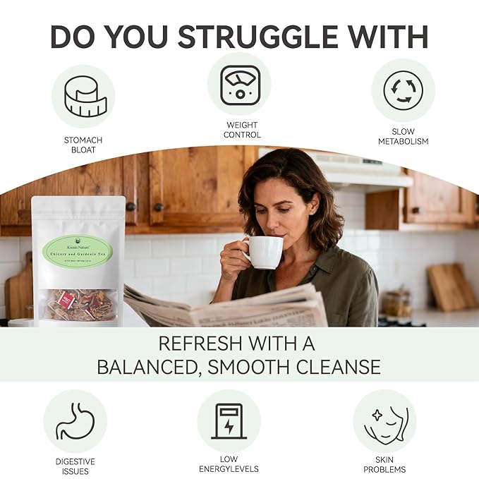 Kreain Nature Chicory And Gardenia Tea Natural Sugar Free Blend with Honeysuckle Licorice and Tangerine Peel Liver and Kidney Detox Vegan &amp Caffeine Free 12 Teabags 2 Pack