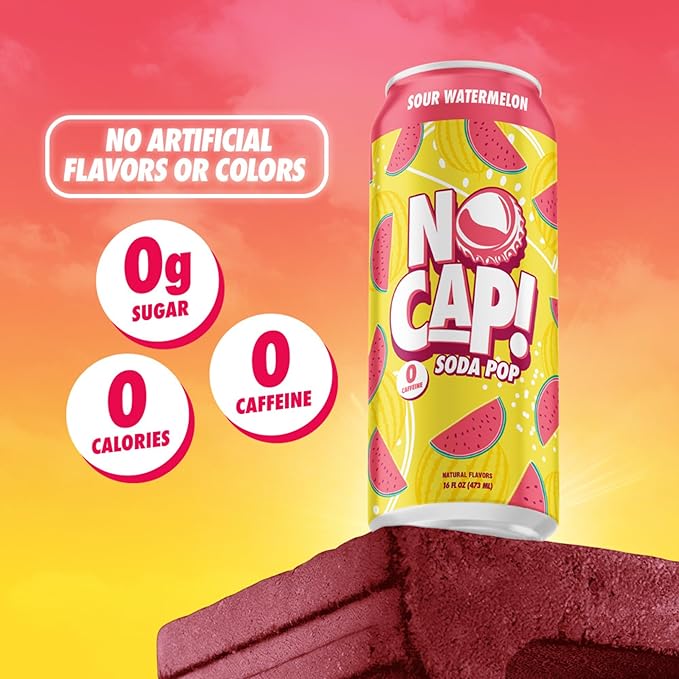 NO CAP! Next Gen Soda Pop with Zero Sugar Zero Calories and Electrolytes for Hydration Naturally Flavored Caffeine-Free Soda Vegan &amp Gluten-Free 16 oz Cans (Variety Pack)