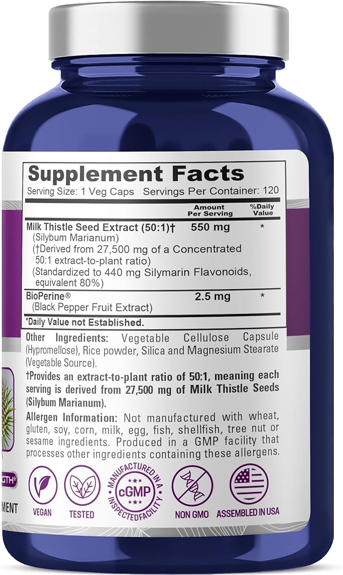 NusaPure Milk Thistle Capsules 550 mg 120 Veg Capsules (Non-GMO Vegan)
