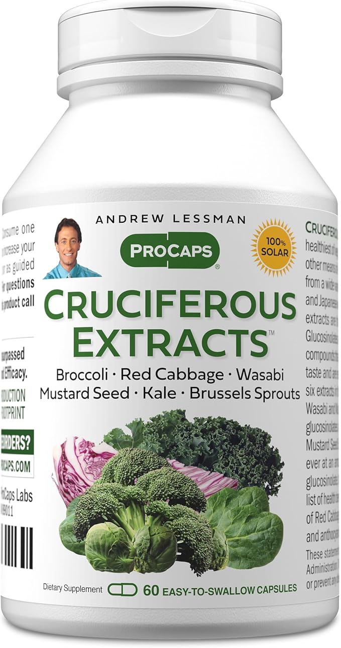 ANDREW LESSMAN Cruciferous Extracts 60 Capsules - High Levels of Glucosinolates and Sulforaphane from Broccoli Red Cabbage Mustard Seed Wasabi Brussels Sprouts and Kale Extracts No Additives