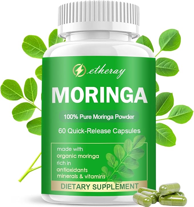 Moringa Capsules Pure Moringa Powder 800mg per Serving - Rich in Antioxidants Multi Minerals &amp Vitamins | Green Superfood - Natural &amp Vegan Supplement - 60 Capsules