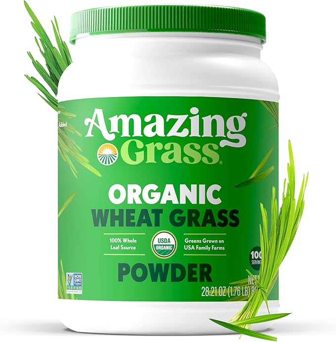 Amazing Grass Wheat Grass Powder: 100% Whole-Leaf Wheat Grass Powder for Energy Detox &amp Immunity Support Chlorophyll Providing Greens 100 Servings