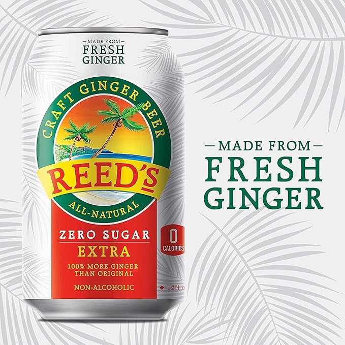 Reed's Zero Sugar Extra Ginger Beer - Crafted with Fresh Ginger Root - 12oz Cans 24 Pack