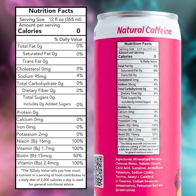 Party Dave's Zero Sugar Energy Drink 12 Pack -120mg Natural Caffeine &amp L-Theanine for Focus B-Vitamins (B6 B12 Biotin) Dye-Free Original Tart &amp Sweet Flavor 12oz Cans