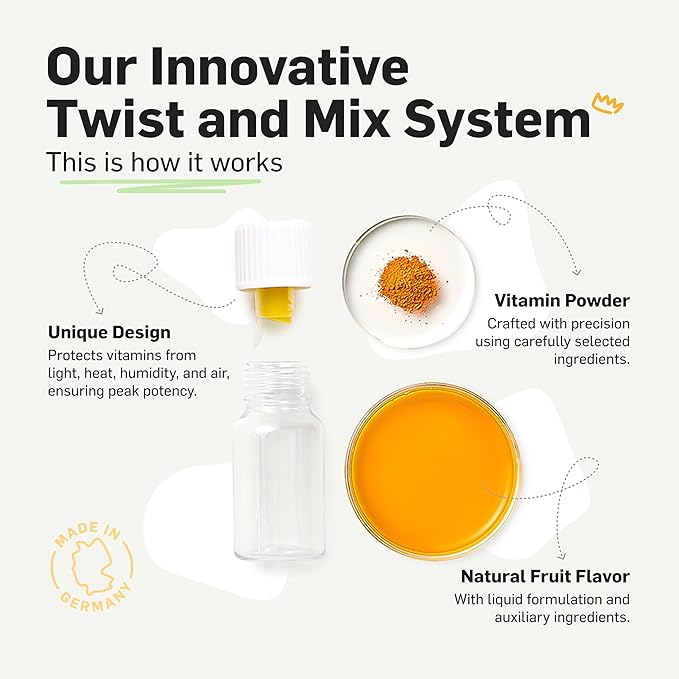 Vitabaum® Beauty Collagen with Vitamins D3 C B2 B7 Zinc &amp Manganese - Hair Skin and Nails Supplement - 30 Vials (0.34 fl.oz Each) - Innovative Twist and Mix System™ for Fast Absorption