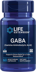 Life Extension GABA Stress Support GABA Supplement Mood Support Sleep Relaxation Gluten-Free Non-GMO Vegetarian 60 Capsules
