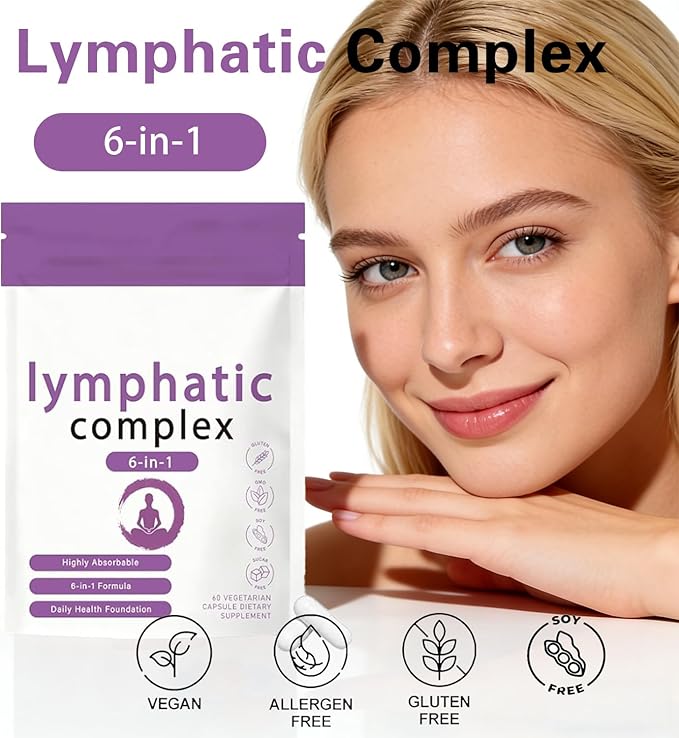 6-in-1 Lymphatic Complex | Lymphatic Support Supplement | DandelionBurdockBromelain Herbal Blend | VeganNon-GMO | Supports Healthy Lymphatic Function &amp Skin Radiance60 Capsules