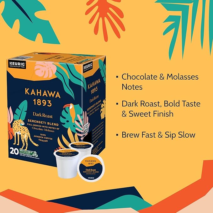 Kahawa 1893 Variety Pack Coffee K-Cup Pods - Safari &amp Serengeti Blend (40 Count) - As Seen on Shark Tank 2 Boxes Medium Roast + 2 Boxes Dark Roast Ethically &amp Sustainably Sourced