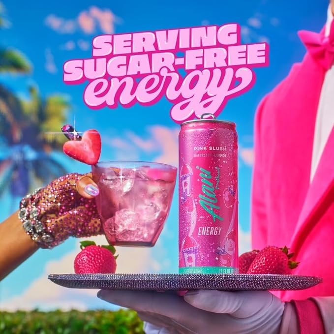 New Alani Energy Drinks Strawberry Sunrise Pink Slush Sherbet Swirl Flavors - Limited Edition Variety Pack-Sugar-Free Low-Calorie Energy Boost Drink 12 fl oz (Pack of 6)