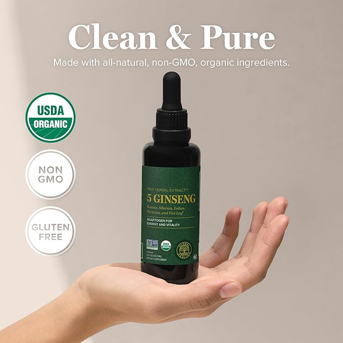 Global Healing Center - Ginseng - Organic Raw Herbal Extract - Liquid Panax Supplement Drop Promotes Energy - Korean and Siberian Ginseng Supplement Maca Ashwagandha - Non-GMO - 2 Fl Oz